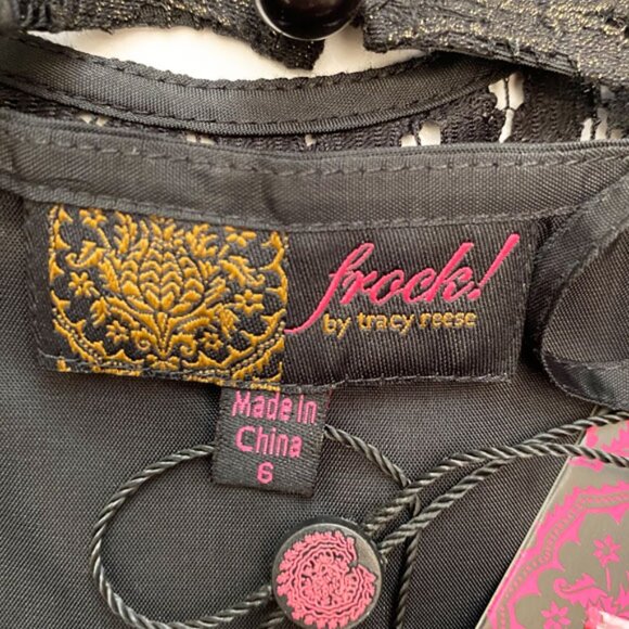 NWT Anthro Gold/Black Shimmering Lace Cocktail Dress By Frock Tracy Reese Size 6 - Picture 10 of 15